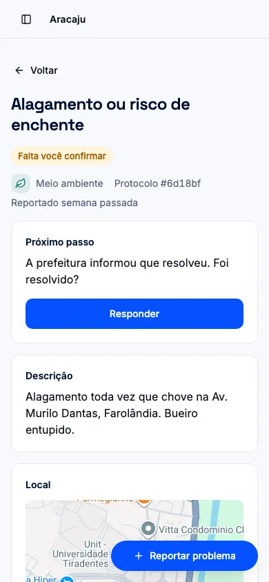 Janela Foi resolvido, com o que a prefeitura informou e os botões de resposta, em celular