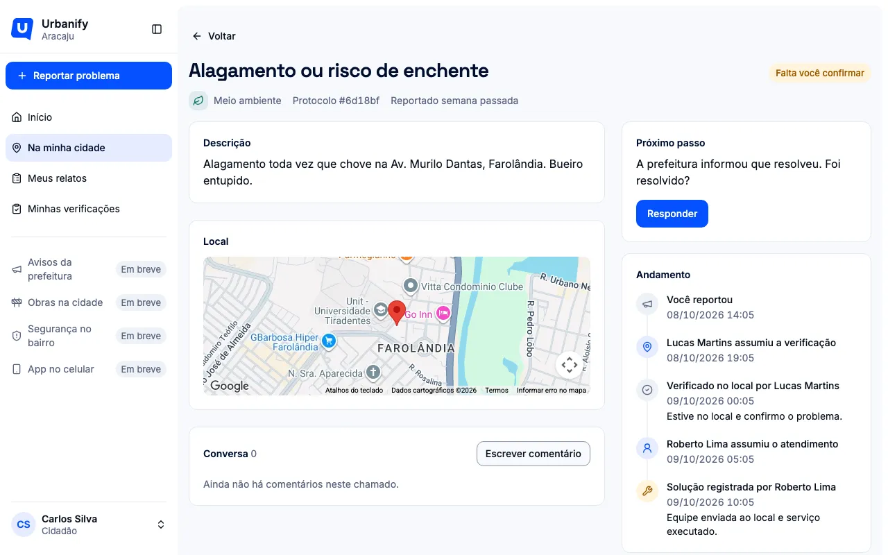 Janela Foi resolvido, com o que a prefeitura informou e os botões de resposta