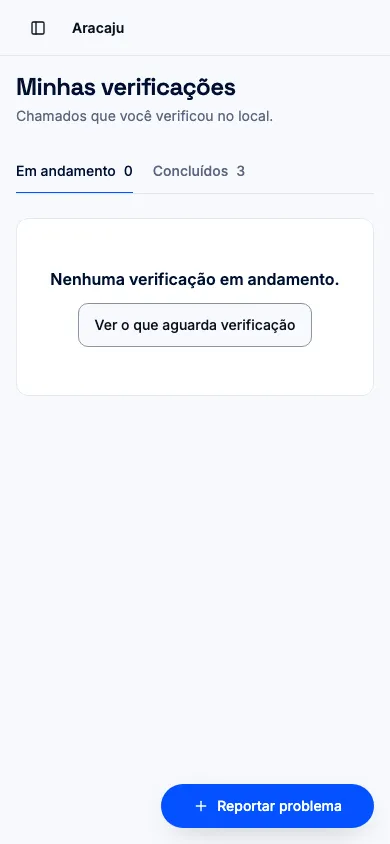 Minhas verificações, com os chamados que a pessoa verificou no local, em celular